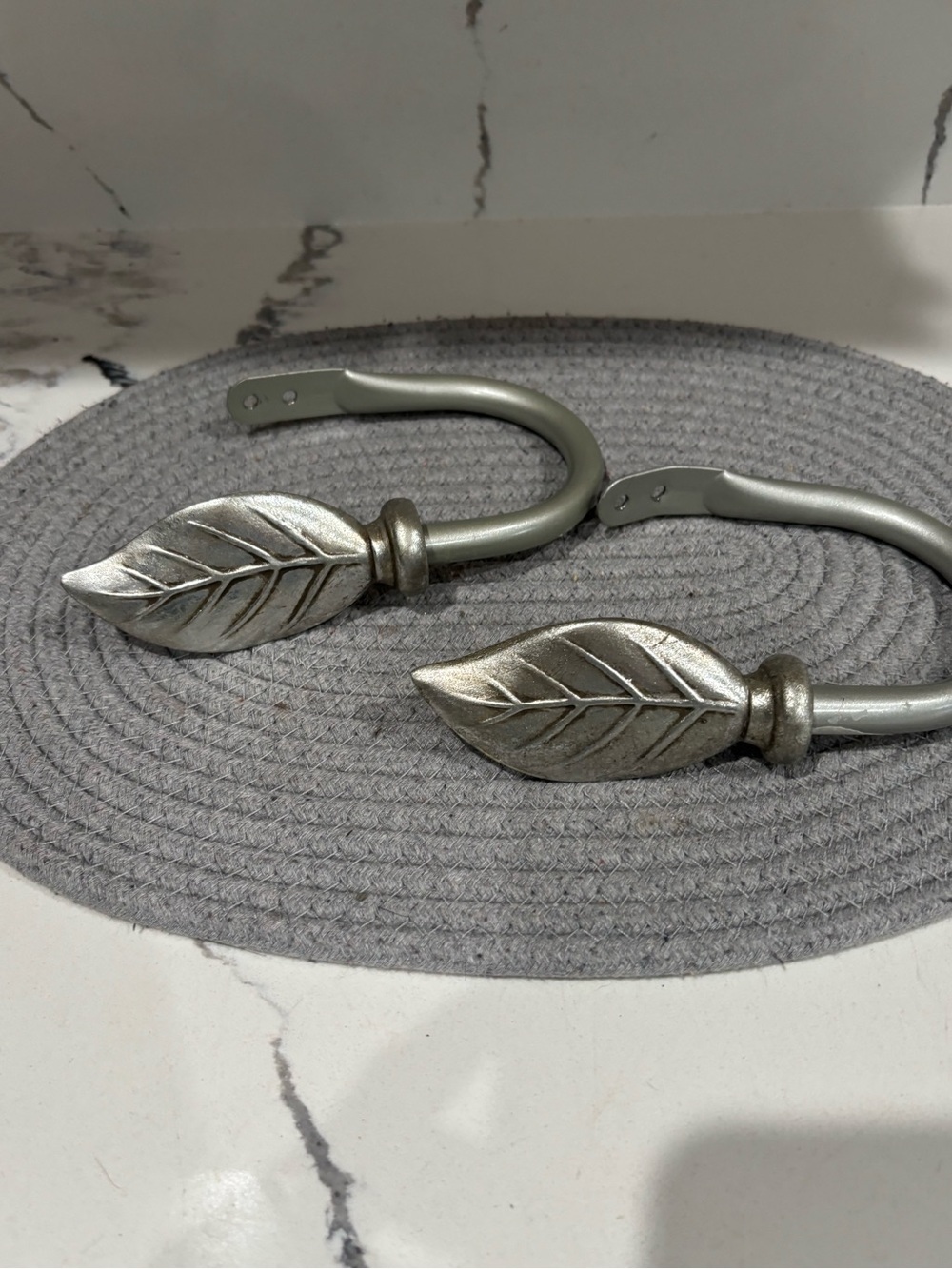 Silver Leaf Curtain Tieback Hooks - Pair